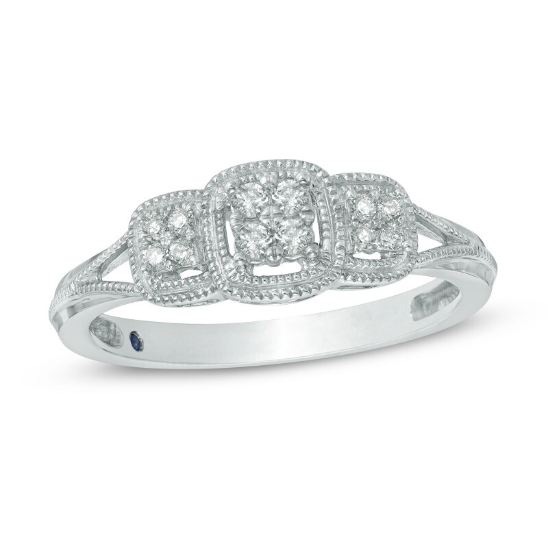 Cherished Promise Collection™ 1/8 CT. T.W. Diamond Three Stone Cluster Promise Ring in Sterling Silver