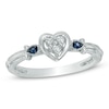 Thumbnail Image 0 of Cherished Promise Collection™ 1/20 CT. T.W. Diamond and Blue Sapphire Heart Promise Ring in Sterling Silver