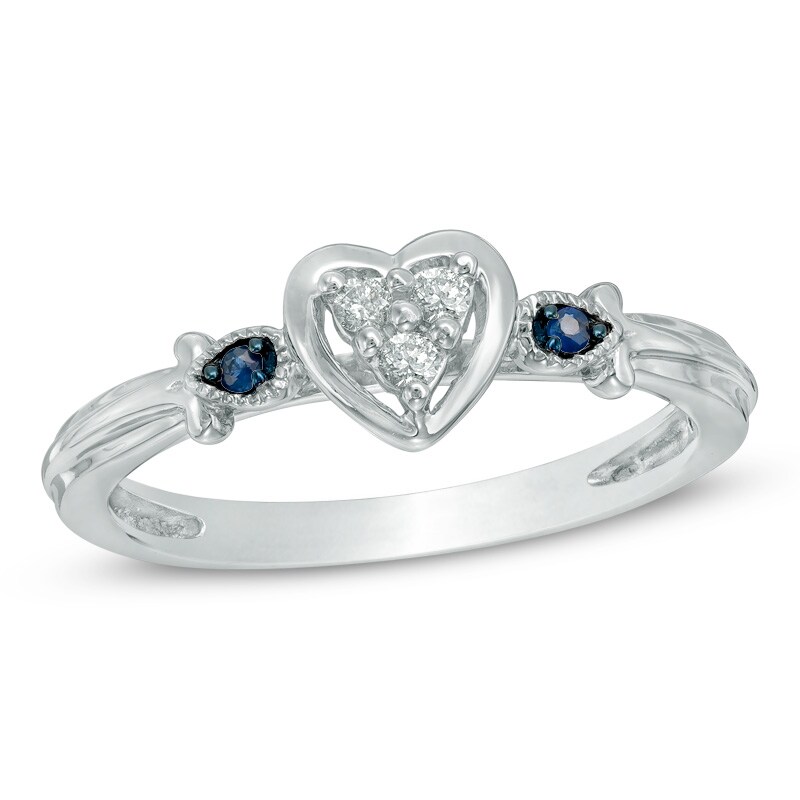 Cherished Promise Collection™ 1/20 CT. T.W. Diamond and Blue Sapphire Heart Promise Ring in Sterling Silver