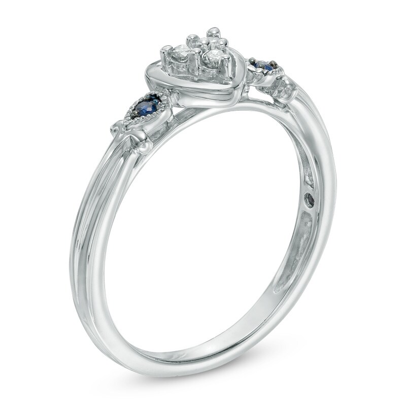 Cherished Promise Collection™ 1/20 CT. T.W. Diamond and Blue Sapphire Heart Promise Ring in Sterling Silver