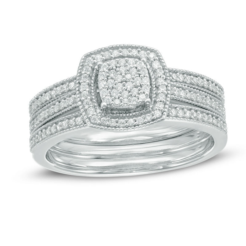 ブランド購入サイト T.W. CT. 1/3 Multi-Diamond Bridal Piece Three Frame Square K-POP・アジア