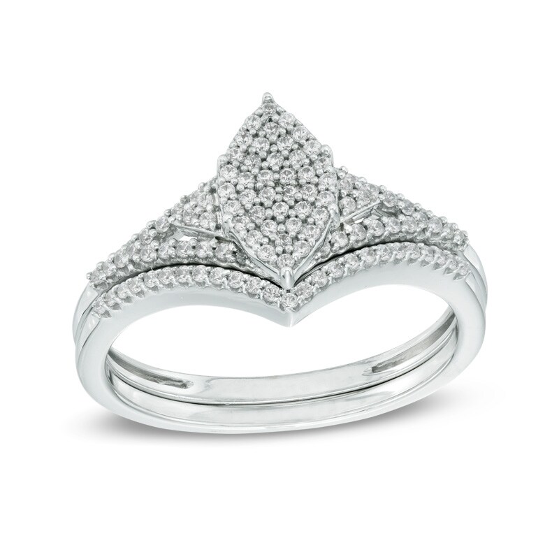 Main Image 1 of 1/3 CT. T.W. Marquise Composite Diamond Bridal Set in 10K White Gold