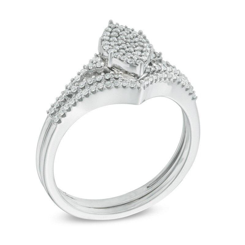 Main Image 2 of 1/3 CT. T.W. Marquise Composite Diamond Bridal Set in 10K White Gold