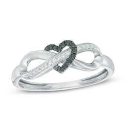 1/20 CT. T.W. Black and White Diamond Infinity Heart Wrapped Ring in 10K White Gold