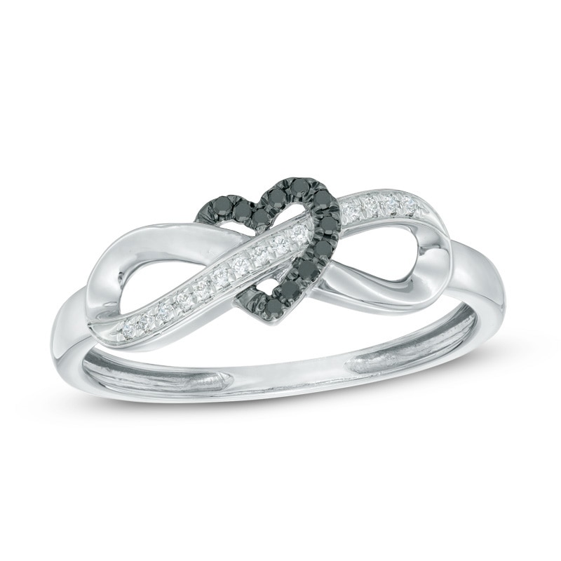1/20 CT. T.W. Black and White Diamond Infinity Heart Wrapped Ring in 10K White Gold