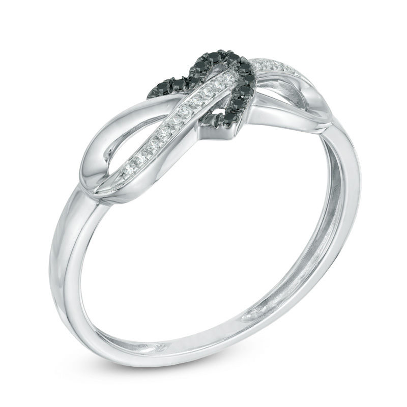 Main Image 2 of 1/20 CT. T.W. Black and White Diamond Infinity Heart Wrapped Ring in 10K White Gold