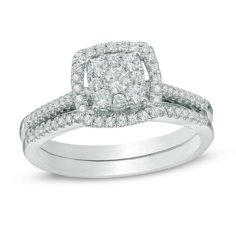 Main Image 1 of 1/2 CT. T.W. Composite Diamond Frame Bridal Set in 10K White Gold
