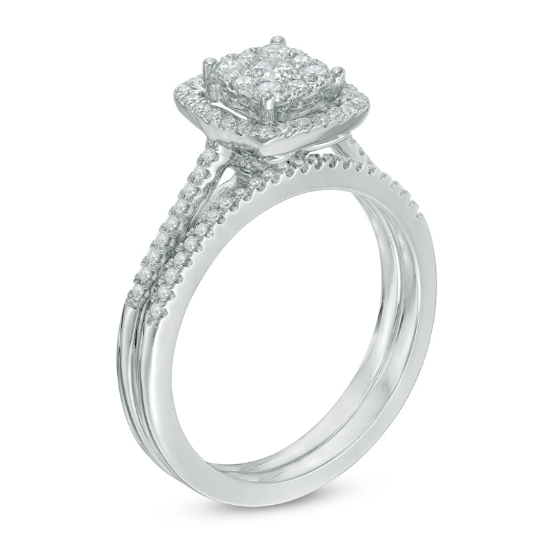 Main Image 2 of 1/2 CT. T.W. Composite Diamond Frame Bridal Set in 10K White Gold