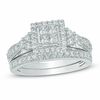 Thumbnail Image 0 of 1 CT. T.W. Quad Princess-Cut Diamond Frame Tri-Sides Bridal Set in 10K White Gold