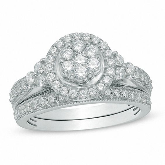 1 CT. T.W. Composite Diamond Frame TriSides Bridal Set in 10K White