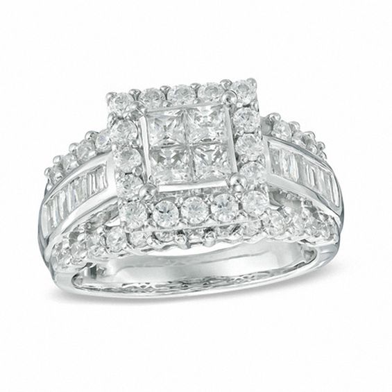 1 3/4 Ct. T.w. Quad Princess Cut Diamond Frame Engagement Ring In 14k White Gold