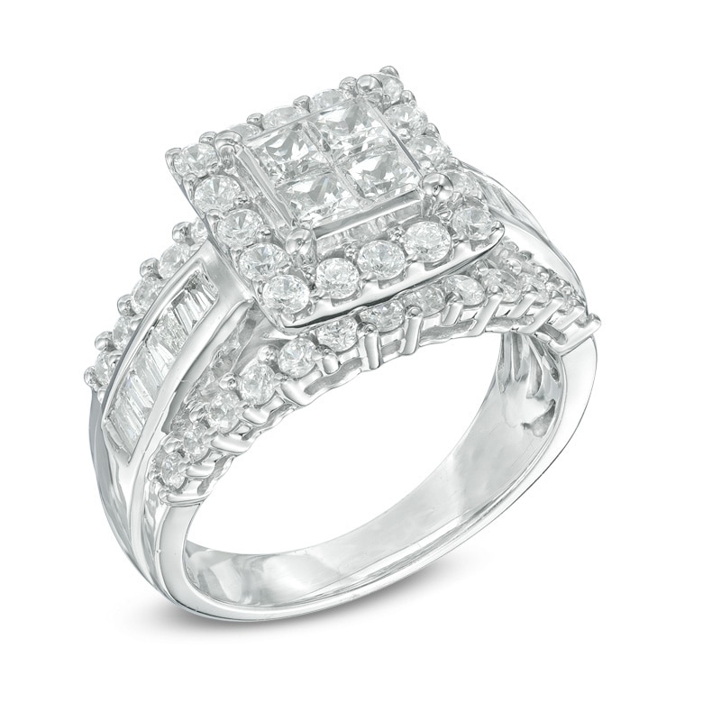 1-3/4 CT. T.W. Quad Princess-Cut Diamond Frame Engagement Ring in 14K White Gold