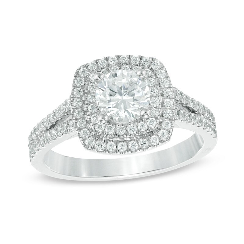 Main Image 1 of 1-1/5 CT. T.W. Diamond Double Square Frame Engagement Ring in 14K White Gold
