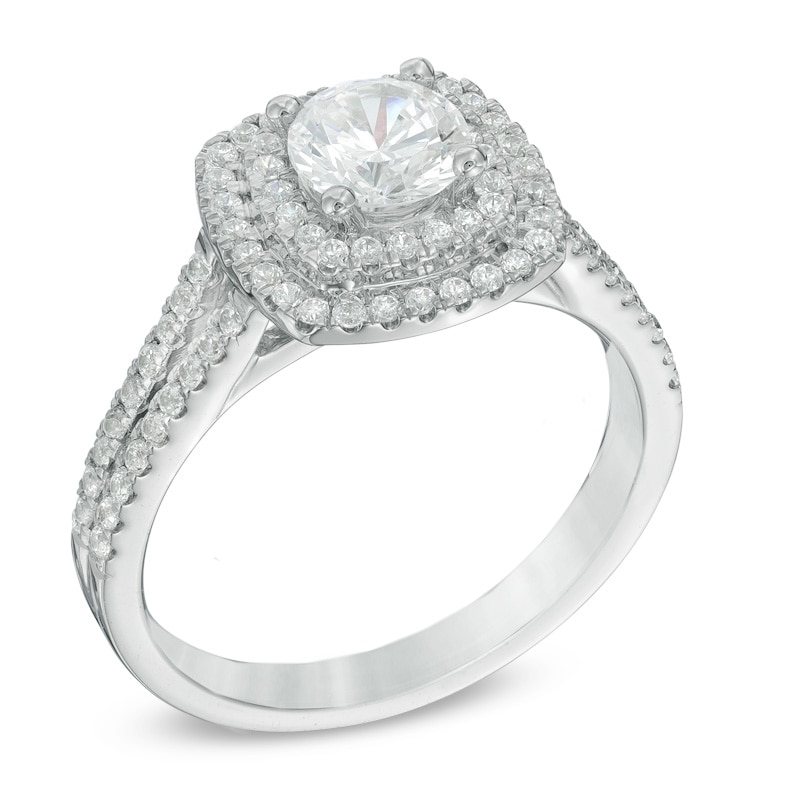1-1/5 CT. T.W. Diamond Double Square Frame Engagement Ring in 14K White Gold