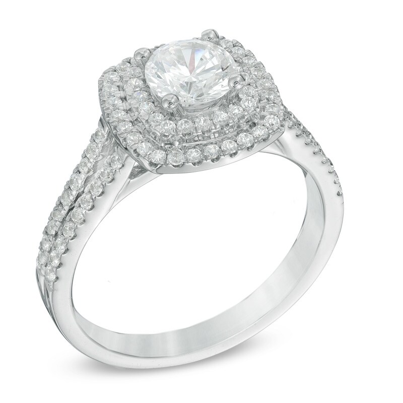 Main Image 2 of 1-1/5 CT. T.W. Diamond Double Square Frame Engagement Ring in 14K White Gold