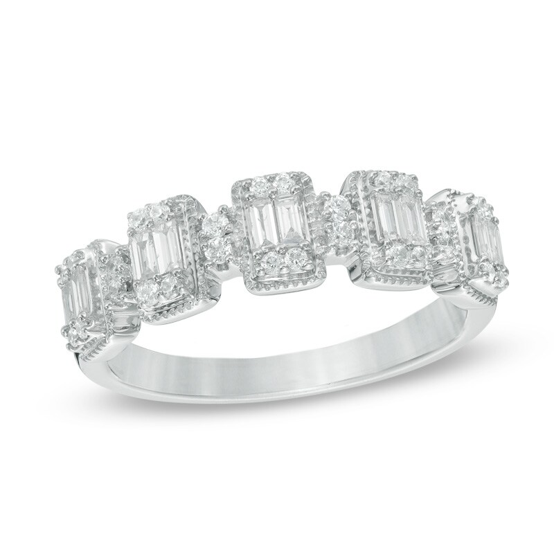 3/8 CT. T.W. Baguette Diamond Vintage-Style Five Stone Anniversary Band in 14K White Gold