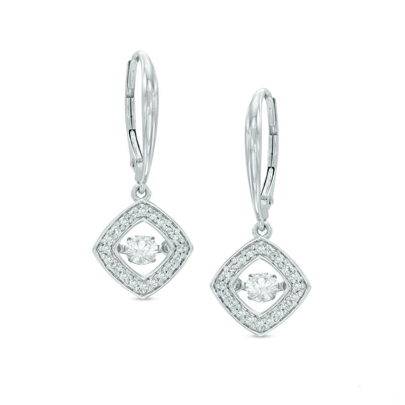 1/2 CT. T.W. Diamond Square Frame Drop Earrings in 10K White Gold