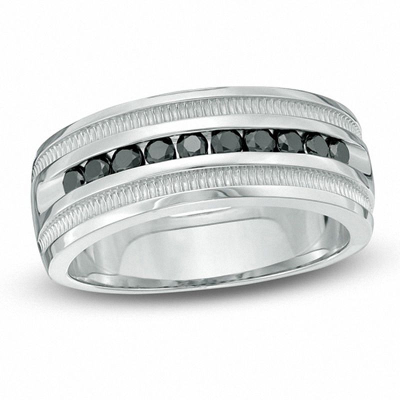 Men's 1/2 CT. T.W. Black Diamond Milgrain Anniversary Band in Sterling Silver