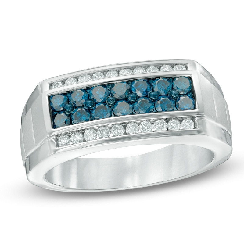 Men's 1 CT. T.W. Enhanced Blue and White Diamond Band in Sterling Silver