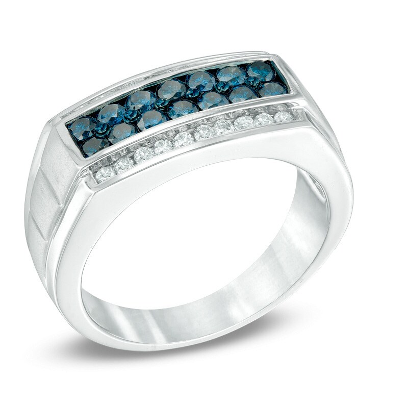 Men's 1 CT. T.W. Enhanced Blue and White Diamond Band in Sterling Silver