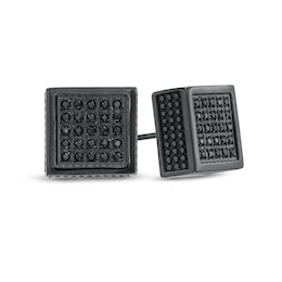1/3 CT. T.W. Black Diamond Square Earrings in Black IP Stainless Steel