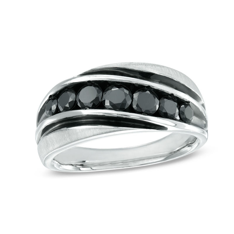 Main Image 1 of 1-1/2 CT. T.W. Black Diamond Accent Slant Ring in Sterling Silver