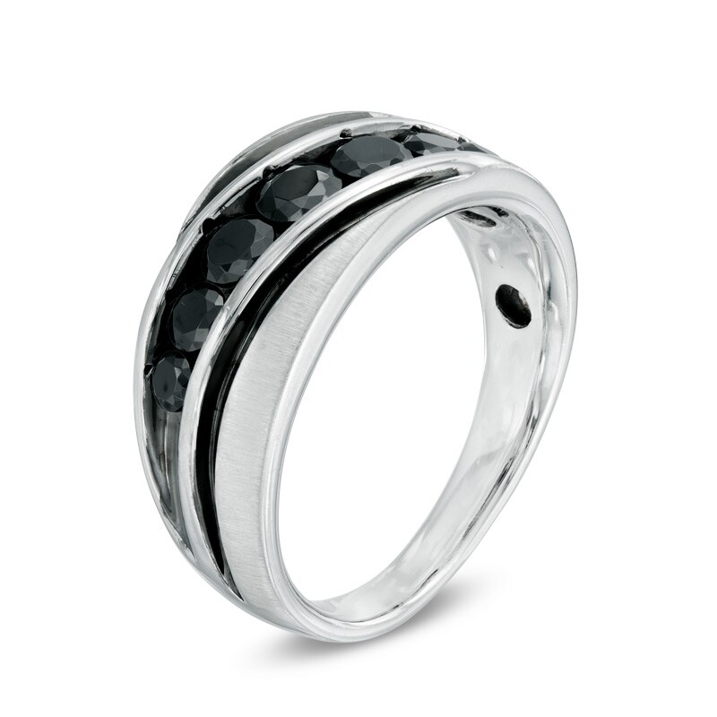 Main Image 2 of 1-1/2 CT. T.W. Black Diamond Accent Slant Ring in Sterling Silver