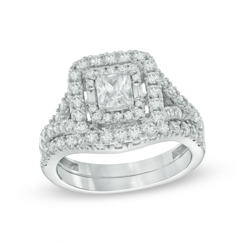 Main Image 1 of 1-3/4 CT. T.W. Certified Radiant-Cut Diamond Frame Bridal Set in 14K White Gold (I/I2)
