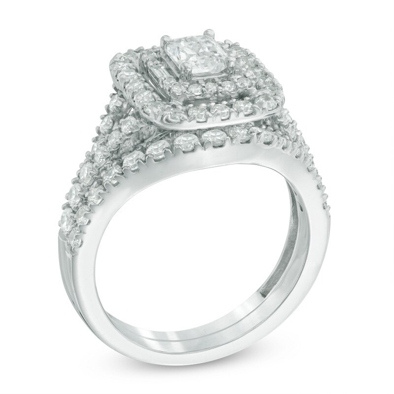 Main Image 2 of 1-3/4 CT. T.W. Certified Radiant-Cut Diamond Frame Bridal Set in 14K White Gold (I/I2)