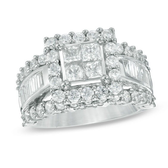 23/4 CT. T.W. PrincessCut Quad Diamond Frame Engagement Ring in 14K