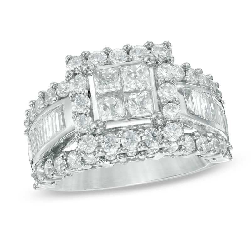2-3/4 CT. T.W. Princess-Cut Quad Diamond Frame Engagement Ring in 14K White Gold
