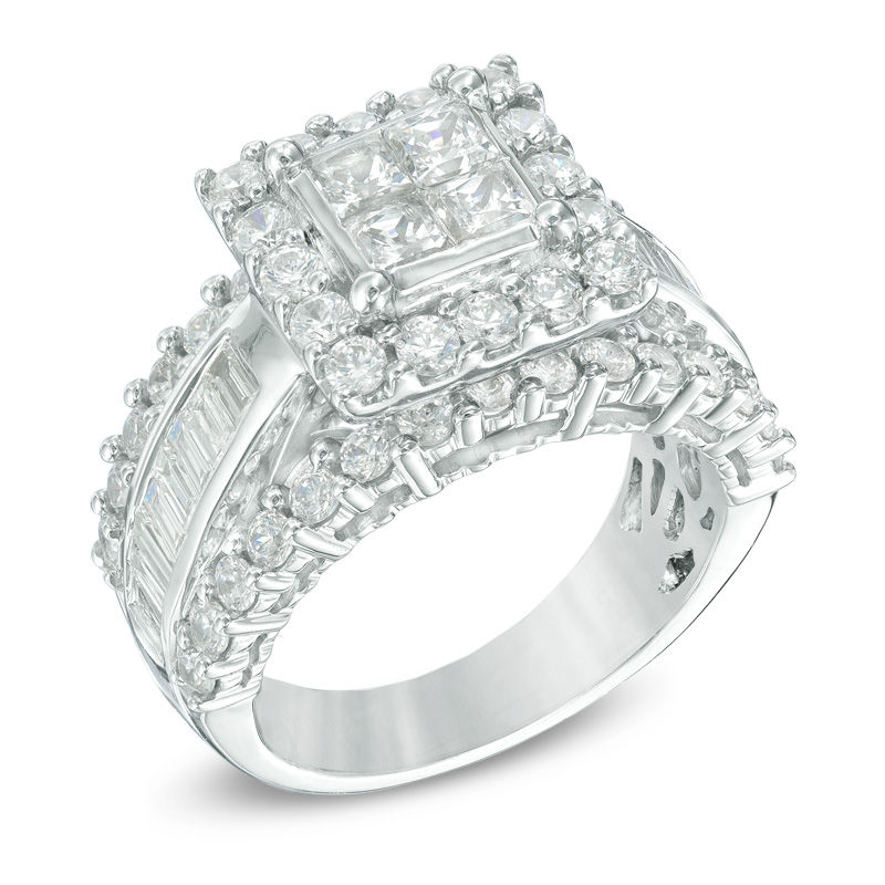 2-3/4 CT. T.W. Princess-Cut Quad Diamond Frame Engagement Ring in 14K White Gold