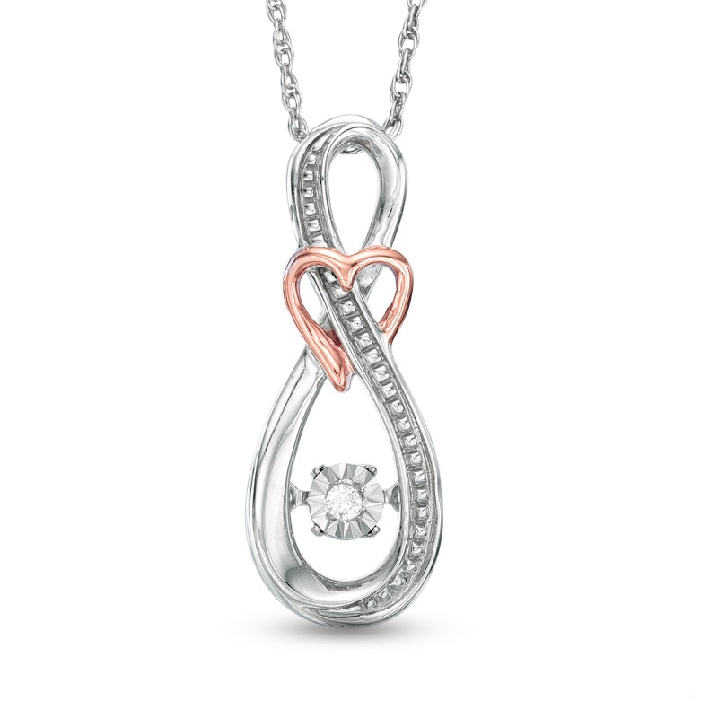 Diamond Accent Infinity with Heart Pendant in Sterling Silver and 10K Rose Gold