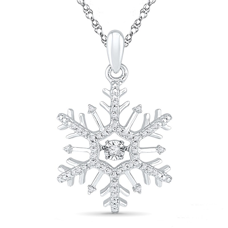Main Image 1 of 1/6 CT. T.W. Diamond Snowflake Pendant in 10K White Gold