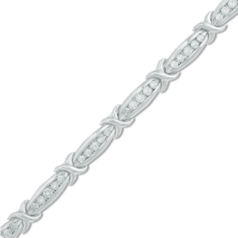 Main Image 1 of 2 CT. T.W. Diamond "X" Bracelet in 10K White Gold