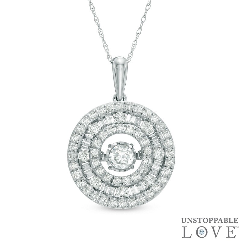 Main Image 1 of 1-1/2 CT. T.W. Multi-Row Circle Pendant in 14K White Gold