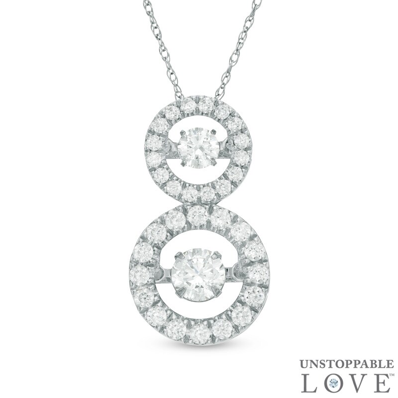 1 CT. T.W. Diamond Linear Double Circle Pendant in 14K White Gold