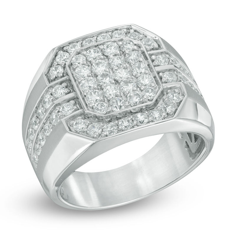 Men's 2 CT. T.W. Diamond Cluster Octagonal Frame Ring in 10K White Gold
