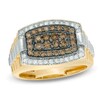 Thumbnail Image 0 of Men's 1 CT. T.W. Champagne and White Diamond Tonneau-Shaped Ring in 10K Gold