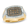 Thumbnail Image 0 of Men's 1 CT. T.W. Champagne and White Diamond Tonneau-Shaped Ring in 10K Gold