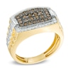 Thumbnail Image 1 of Men's 1 CT. T.W. Champagne and White Diamond Tonneau-Shaped Ring in 10K Gold