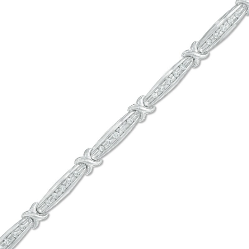 Main Image 1 of 1/2 CT. T.W. Diamond "X" Bracelet in 10K White Gold
