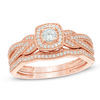 Thumbnail Image 0 of 1/3 CT. T.W. Diamond Cushion Frame Vintage-Style Twist Shank Bridal Set in 10K Rose Gold