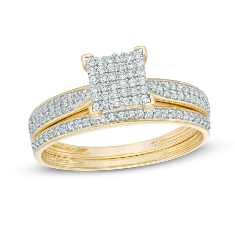 Main Image 1 of 1/3 CT. T.W. Square Multi-Diamond Bridal Set in 10K Gold