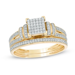 1/3 CT. T.W. Multi-Diamond Collared Bridal Set in 10K Gold