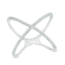 1/8 CT. T.W. Diamond Criss-Cross Orbit Ring in Sterling Silver