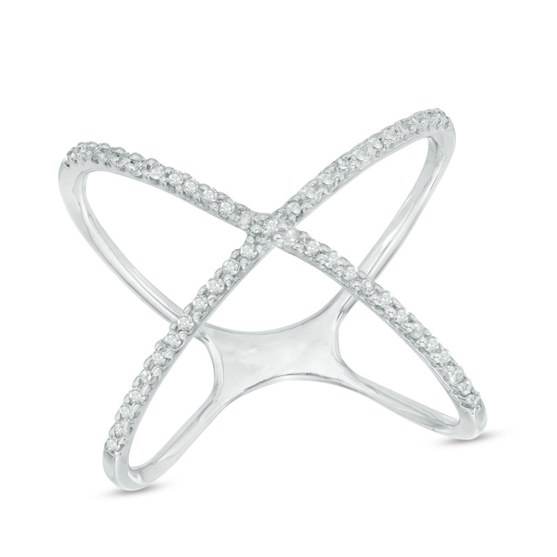 Main Image 1 of 1/8 CT. T.W. Diamond Criss-Cross Orbit Ring in Sterling Silver