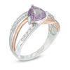 Thumbnail Image 2 of Trillion-Cut Amethyst and Lab-Created White Sapphire Ring in Sterling Silver and 14K Rose Gold Plate