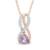 Thumbnail Image 0 of Trillion-Cut Rose de France Amethyst and Lab-Created White Sapphire Pendant in Sterling Silver and 14K Rose Gold Plate
