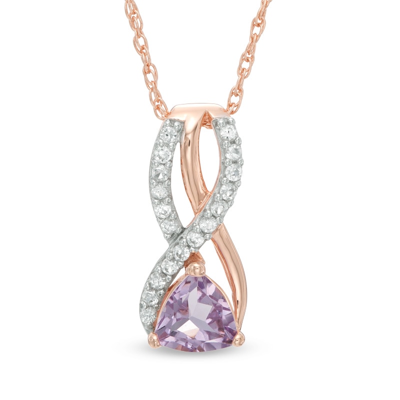 Main Image 1 of Trillion-Cut Rose de France Amethyst and Lab-Created White Sapphire Pendant in Sterling Silver and 14K Rose Gold Plate